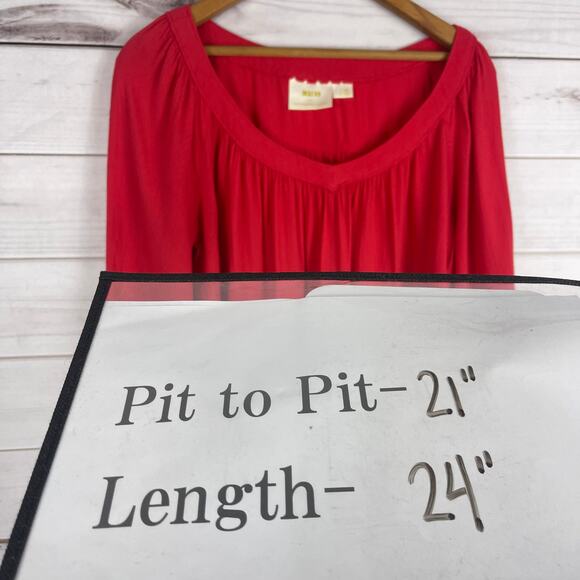 Womens Maeve by Anthropologie Boho Tunic 3/4 Sleeve Top Red‎ 4 - Picture 5 of 7